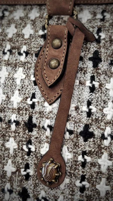 Mini Shopper in Pelle Marrone e Tweed Vintage della Borgogna