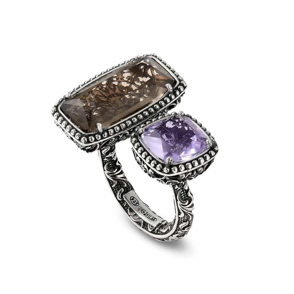 Anello Estasi Doppia Pietra Rettangolare e Quadrata